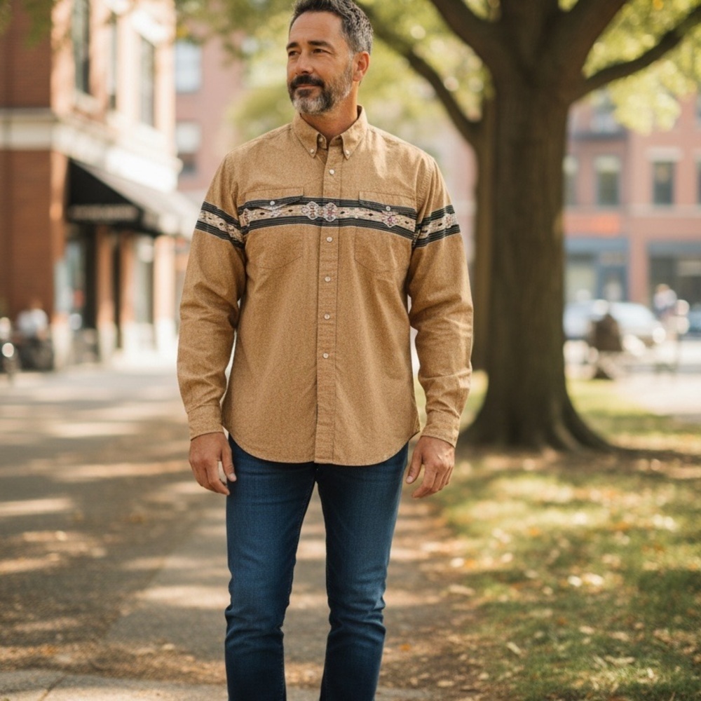 Roper Men's Brown Patterned Casual Shirt